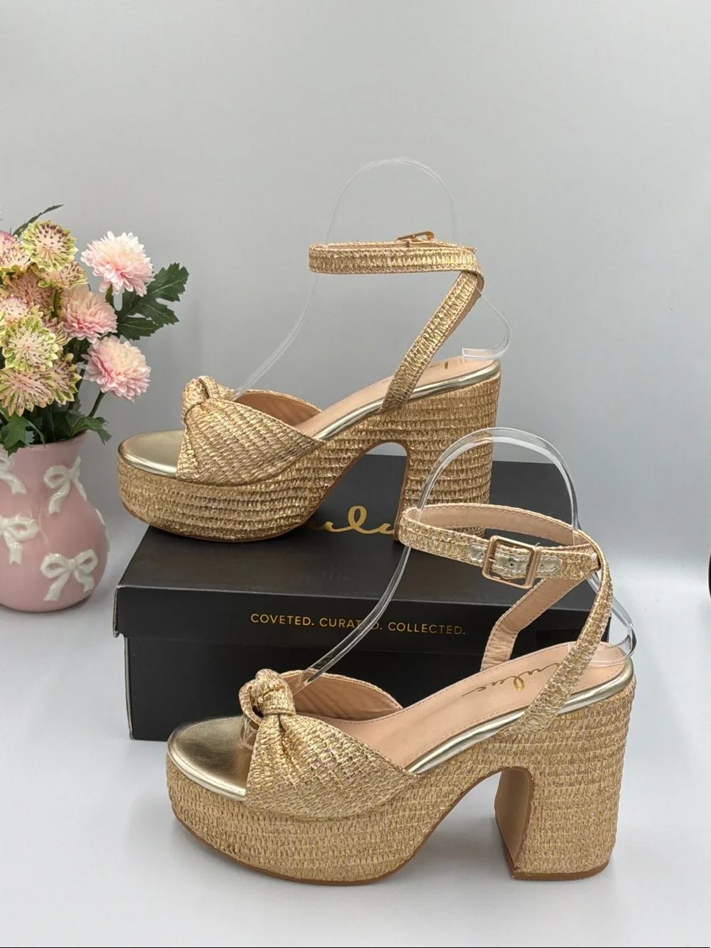 Lulu's Gold Braided Platform Sandals with Ankle Buckle